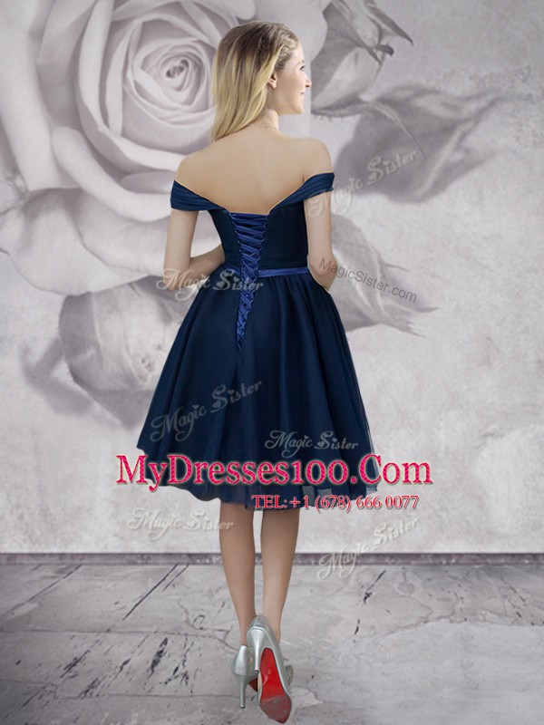 Top Selling Off the Shoulder Chiffon Sleeveless Knee Length Cocktail Dress and Bowknot