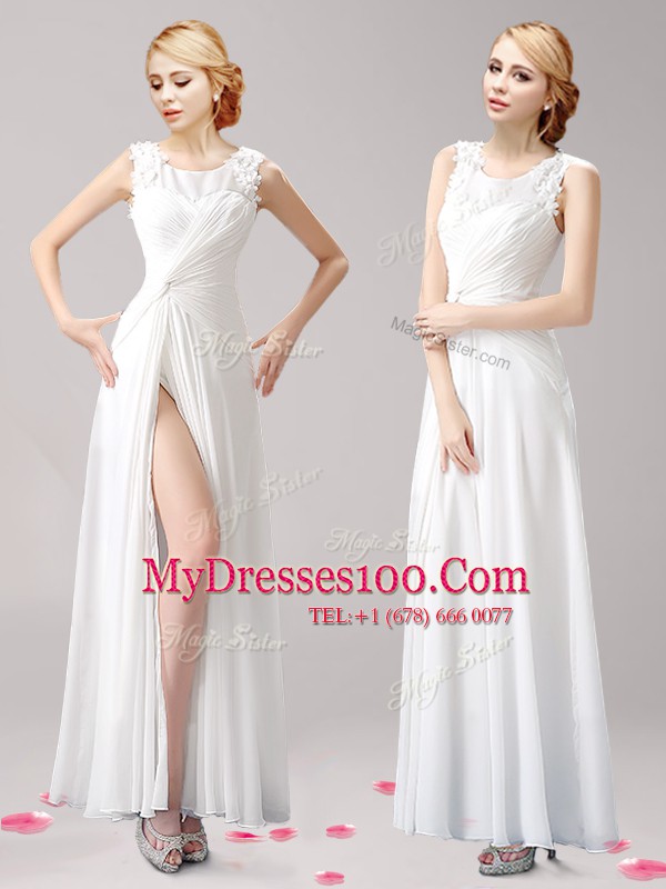 Extravagant Floor Length White Dress for Prom Scoop Sleeveless Zipper
