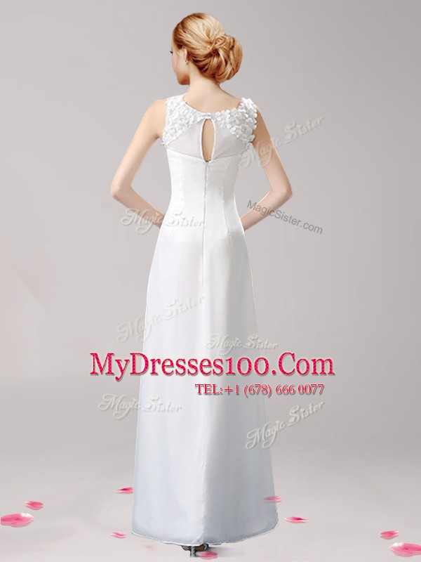 Extravagant Floor Length White Dress for Prom Scoop Sleeveless Zipper