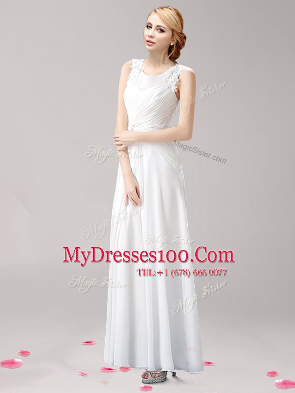 Extravagant Floor Length White Dress for Prom Scoop Sleeveless Zipper