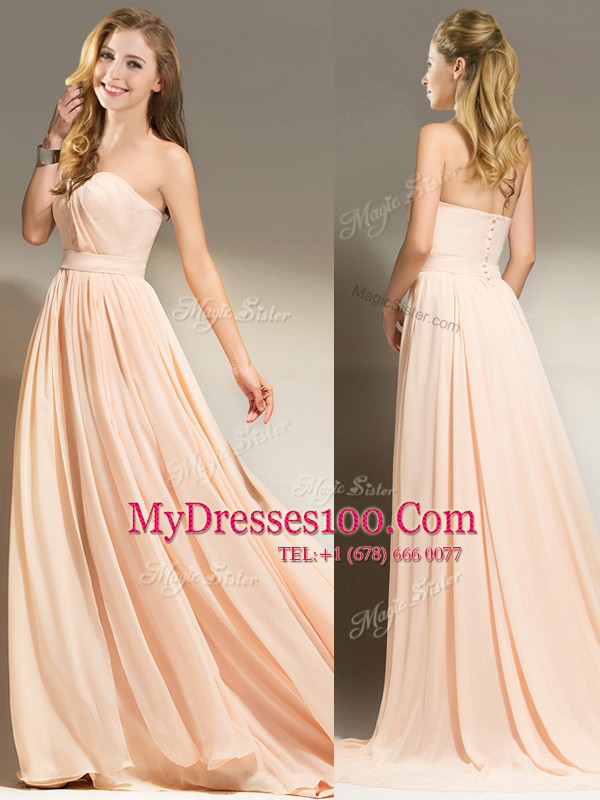 Peach Empire Chiffon Sweetheart Sleeveless Belt With Train Clasp Handle Homecoming Dress Brush Train