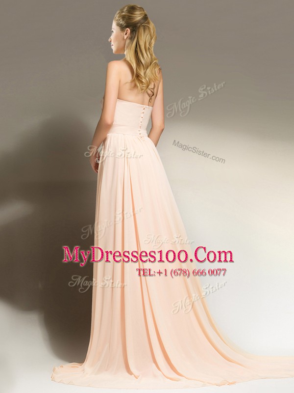 Peach Empire Chiffon Sweetheart Sleeveless Belt With Train Clasp Handle Homecoming Dress Brush Train