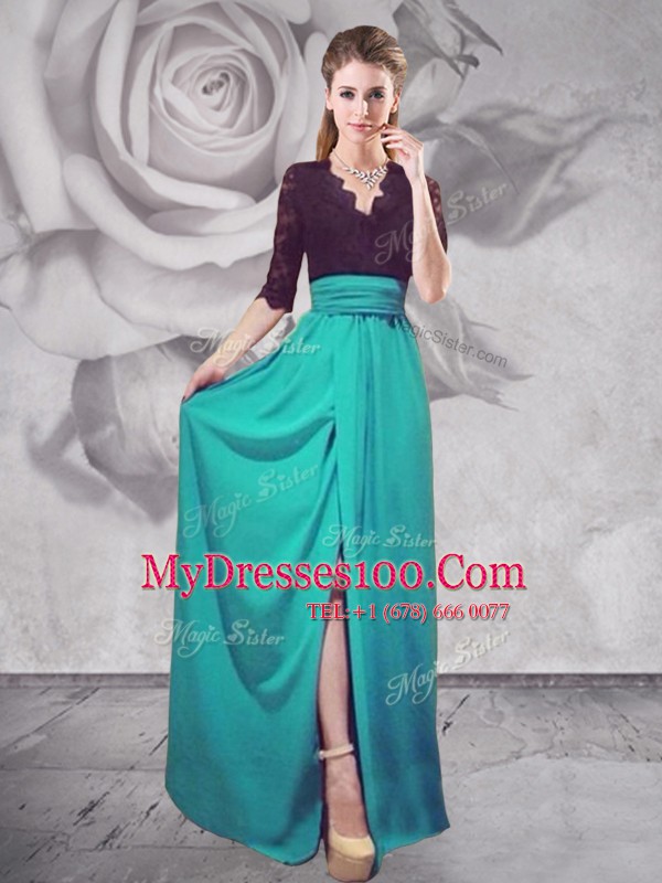 Half Sleeves Zipper Floor Length Lace Prom Dress