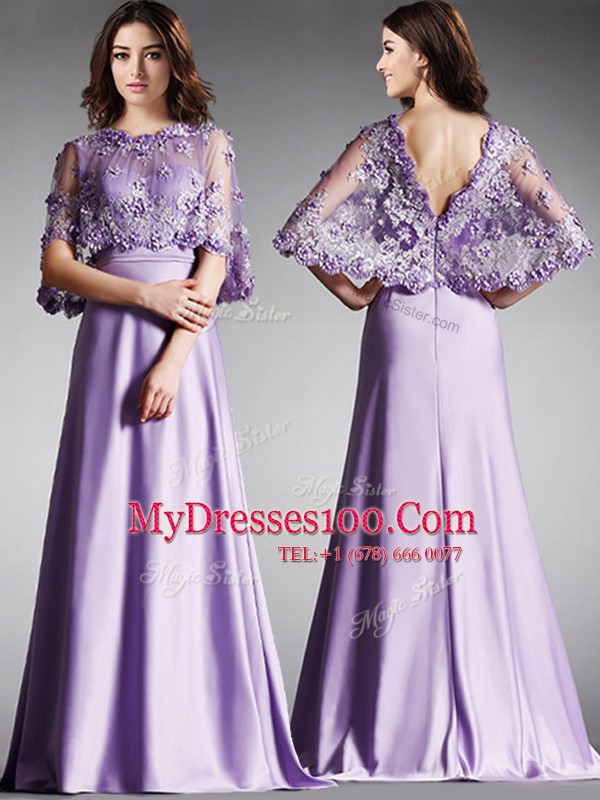 Glorious Scoop Half Sleeves Lace Zipper Prom Dresses