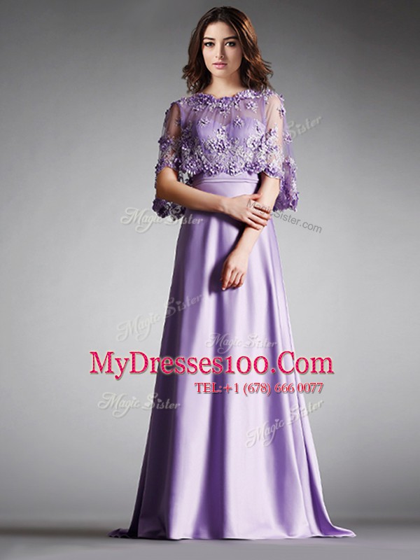 Glorious Scoop Half Sleeves Lace Zipper Prom Dresses