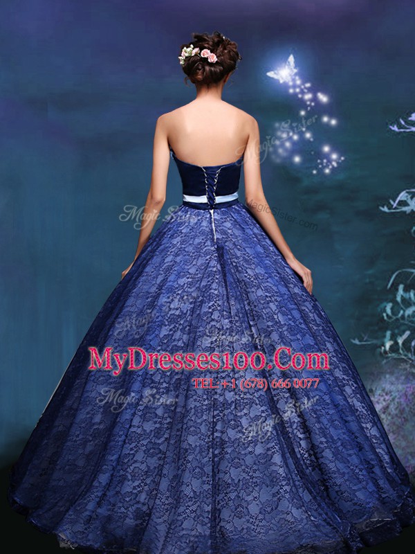 Glamorous Sleeveless Lace Lace Up Quinceanera Dress in Royal Blue with Appliques and Bowknot