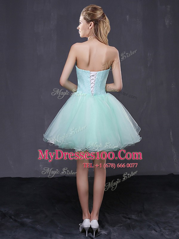 Strapless Sleeveless Organza Going Out Dresses Hand Made Flower Lace Up