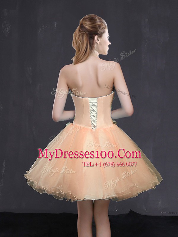 Fantastic Organza Sweetheart Sleeveless Lace Up Appliques Cocktail Dress in Peach