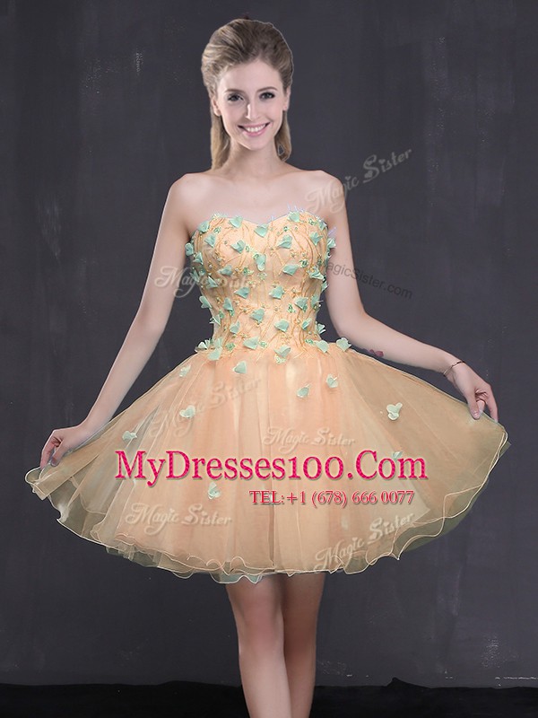Fantastic Organza Sweetheart Sleeveless Lace Up Appliques Cocktail Dress in Peach
