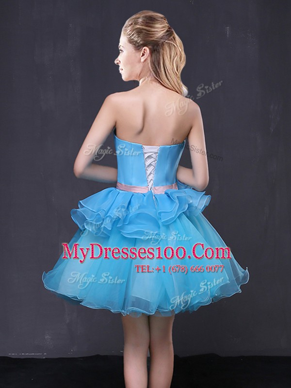 Beautiful Blue Strapless Lace Up Hand Made Flower Womens Party Dresses Sleeveless