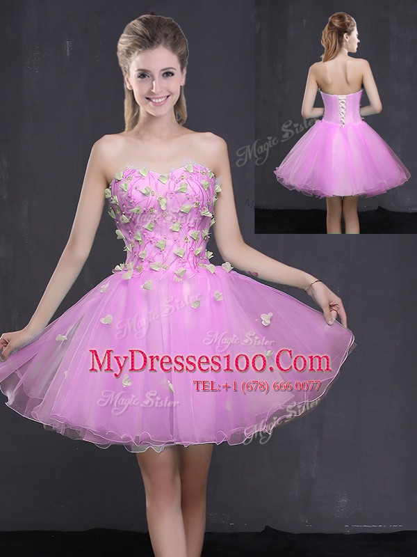 Excellent Lilac Sweetheart Neckline Appliques Club Wear Sleeveless Lace Up
