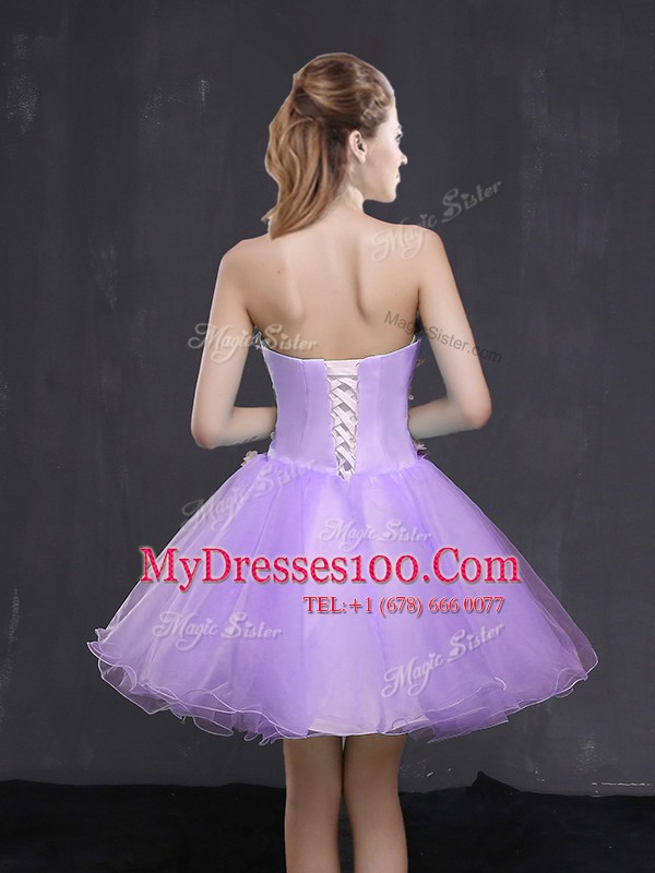 Lavender A-line Organza Sweetheart Sleeveless Appliques Mini Length Lace Up Cocktail Dresses