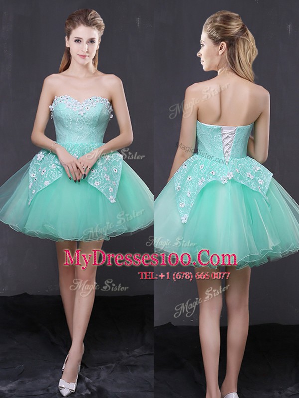 Traditional Sweetheart Sleeveless Lace Up Prom Evening Gown Apple Green Organza