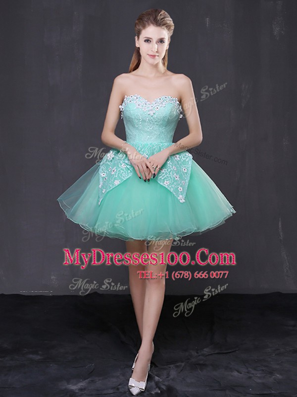 Traditional Sweetheart Sleeveless Lace Up Prom Evening Gown Apple Green Organza