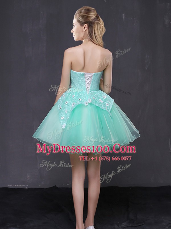 Traditional Sweetheart Sleeveless Lace Up Prom Evening Gown Apple Green Organza