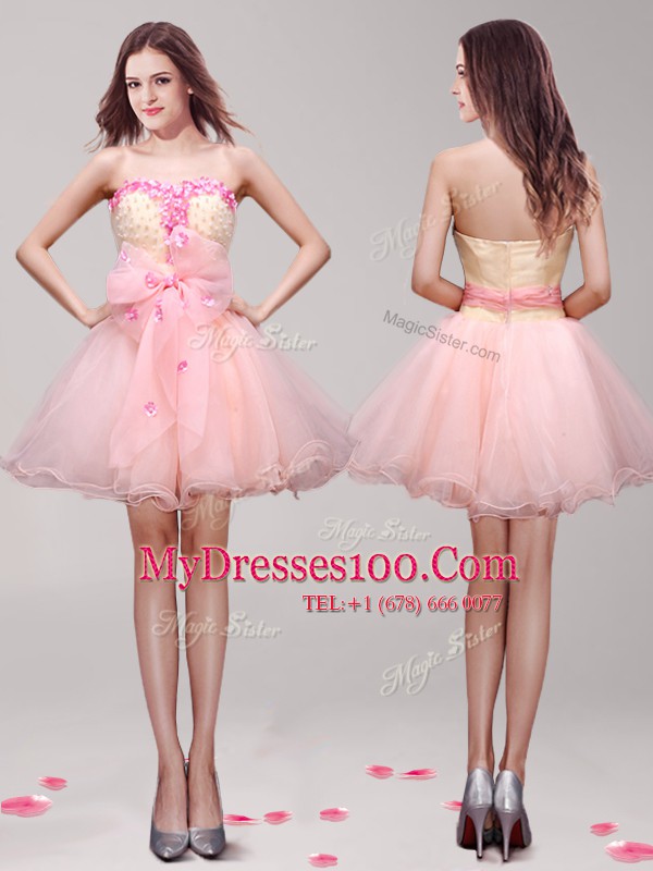 Pink Sleeveless Organza Zipper Club Wear for Prom and Party