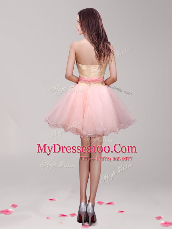 Pink Sleeveless Organza Zipper Club Wear for Prom and Party