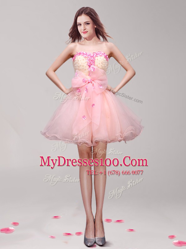Pink Sleeveless Organza Zipper Club Wear for Prom and Party