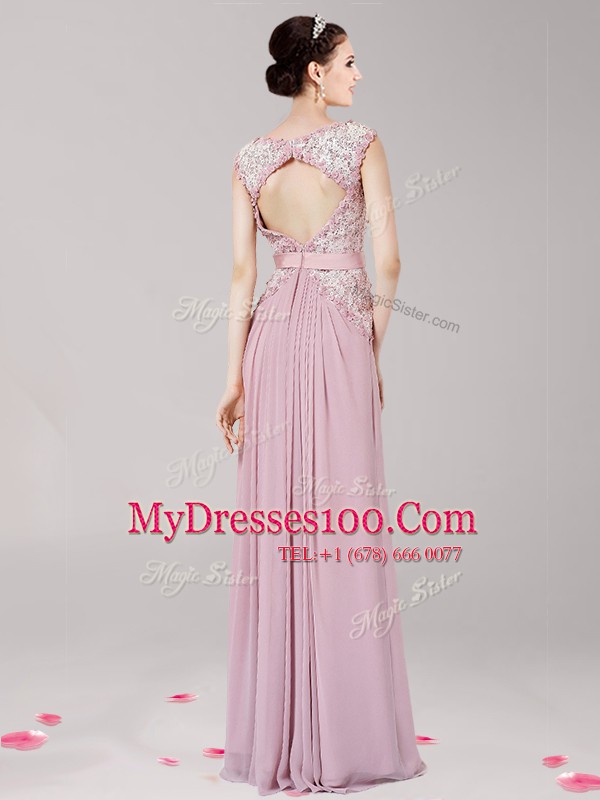 Modern Pink Zipper Scoop Appliques Chiffon Sleeveless