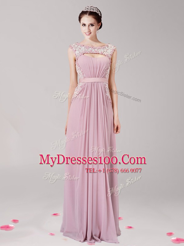 Modern Pink Zipper Scoop Appliques Chiffon Sleeveless