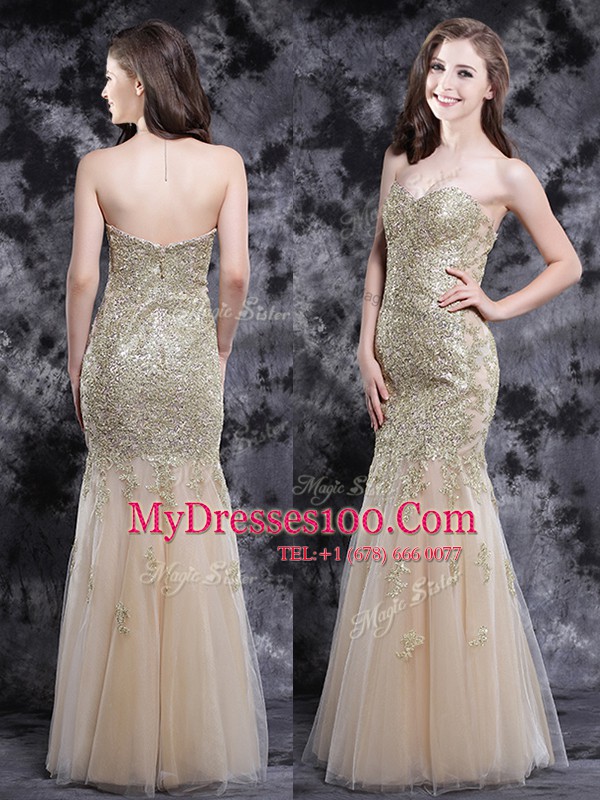 Fantastic Mermaid Tulle Sleeveless Floor Length Evening Dress and Appliques