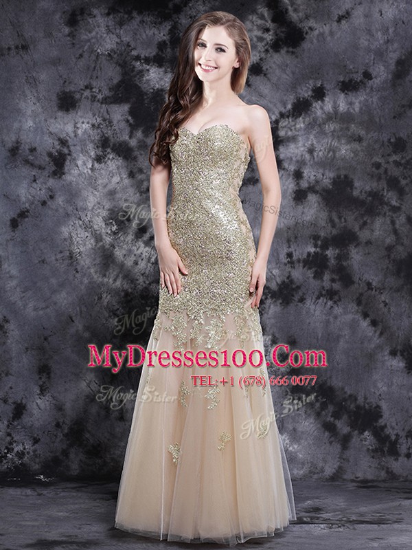 Fantastic Mermaid Tulle Sleeveless Floor Length Evening Dress and Appliques
