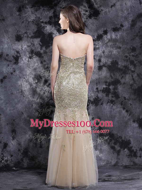 Fantastic Mermaid Tulle Sleeveless Floor Length Evening Dress and Appliques