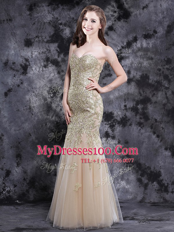 Fantastic Mermaid Tulle Sleeveless Floor Length Evening Dress and Appliques