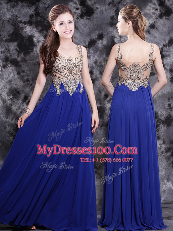 Sweet Royal Blue Scoop Side Zipper Appliques Prom Evening Gown Sleeveless