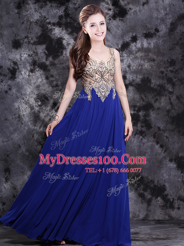 Sweet Royal Blue Scoop Side Zipper Appliques Prom Evening Gown Sleeveless