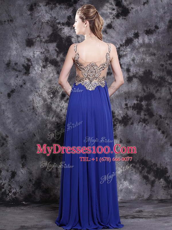 Sweet Royal Blue Scoop Side Zipper Appliques Prom Evening Gown Sleeveless