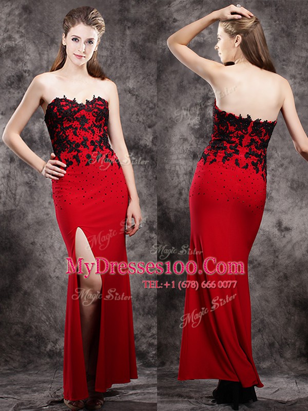 Ankle Length Column/Sheath Sleeveless Red Prom Dresses Zipper