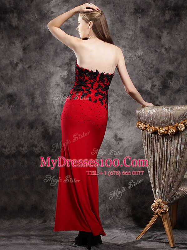 Ankle Length Column/Sheath Sleeveless Red Prom Dresses Zipper