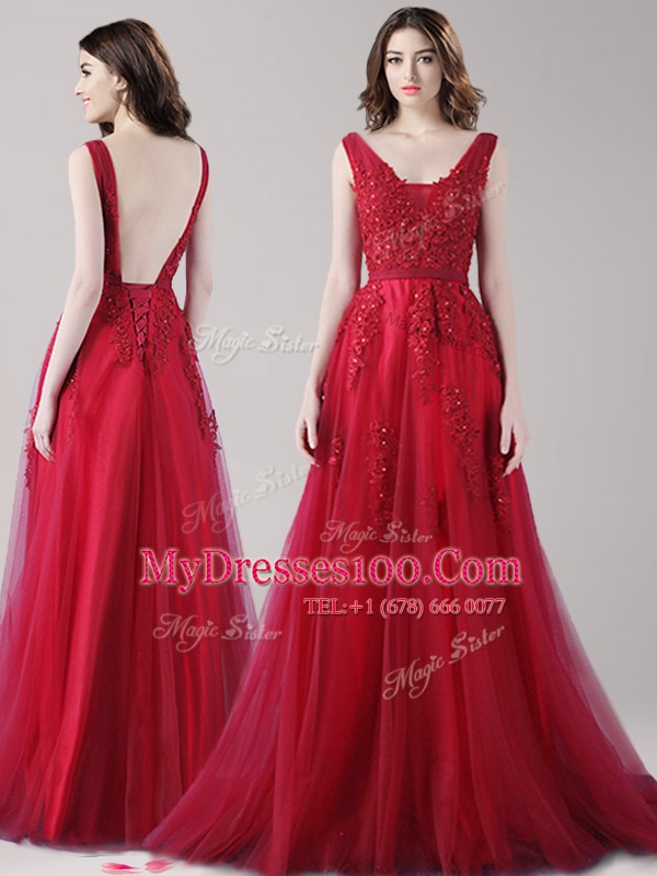 Dramatic Straps Sleeveless Tulle Beading and Appliques and Belt Backless