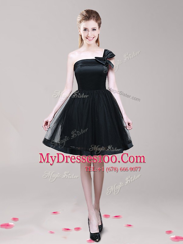 Cheap A-line Cocktail Dresses Black One Shoulder Tulle Sleeveless Mini Length Zipper