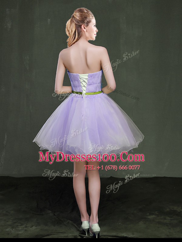 Custom Fit Lavender Strapless Lace Up Appliques and Belt Party Dresses Sleeveless