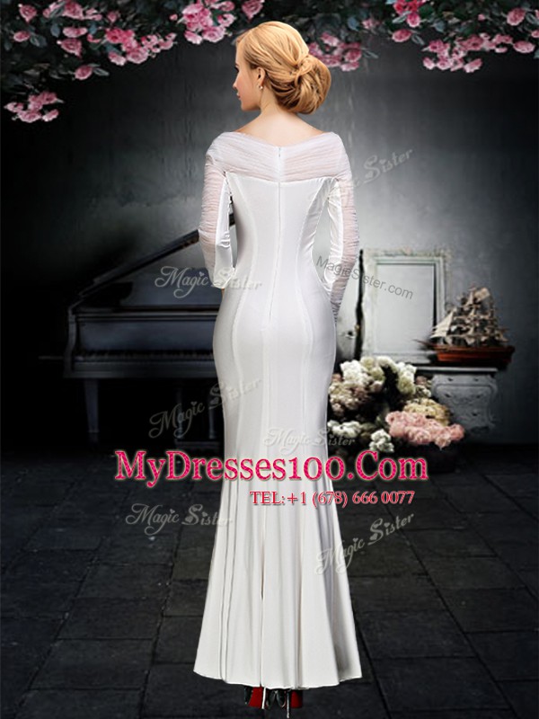Free and Easy Ankle Length Red Evening Dress Off The Shoulder Long Sleeves Zipper