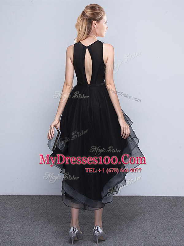 Vintage Scoop Backless High Low Black Cocktail Dress Tulle Sleeveless Beading