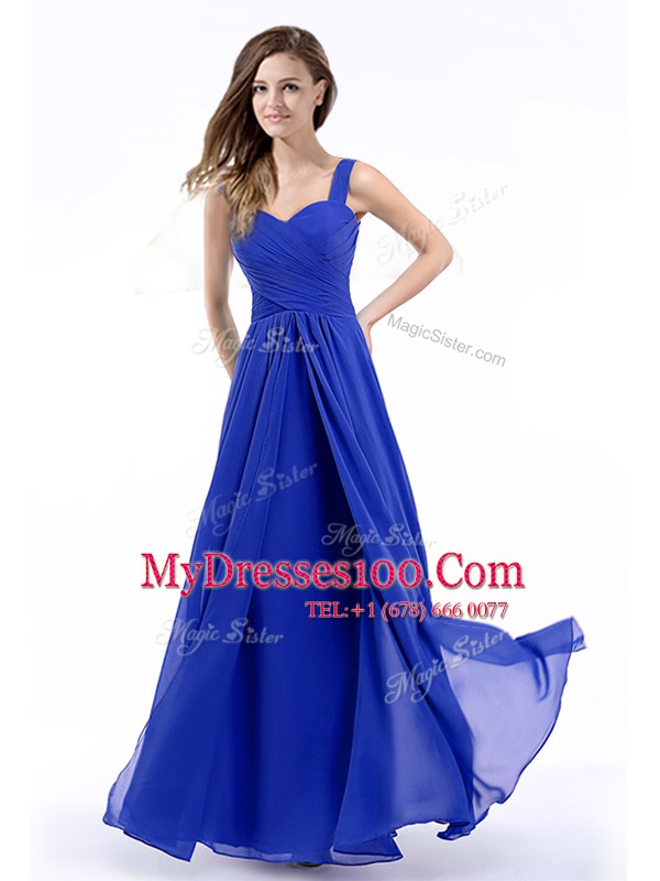 Smart Straps Sleeveless Zipper Formal Evening Gowns Royal Blue Chiffon