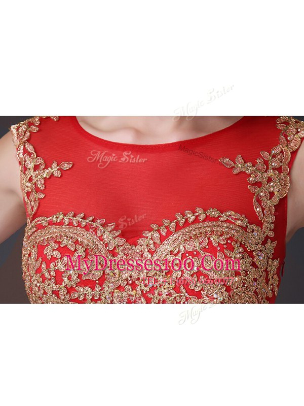 Mermaid Scoop Sleeveless Brush Train Appliques Side Zipper Prom Gown