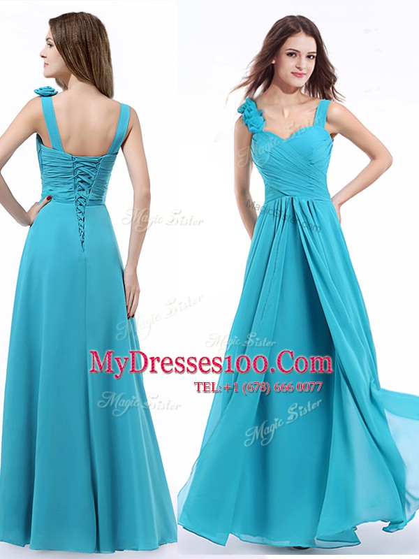 Nice Straps Sleeveless Ruching Lace Up Prom Party Dress