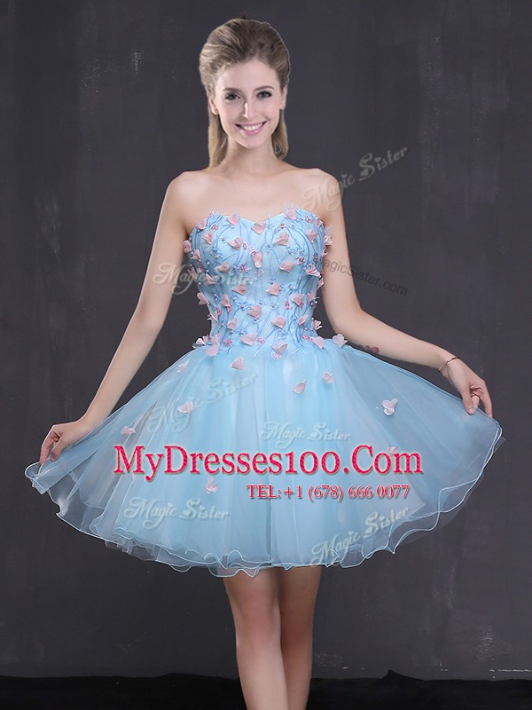 Noble Light Blue Sleeveless Appliques Mini Length Party Dress for Toddlers