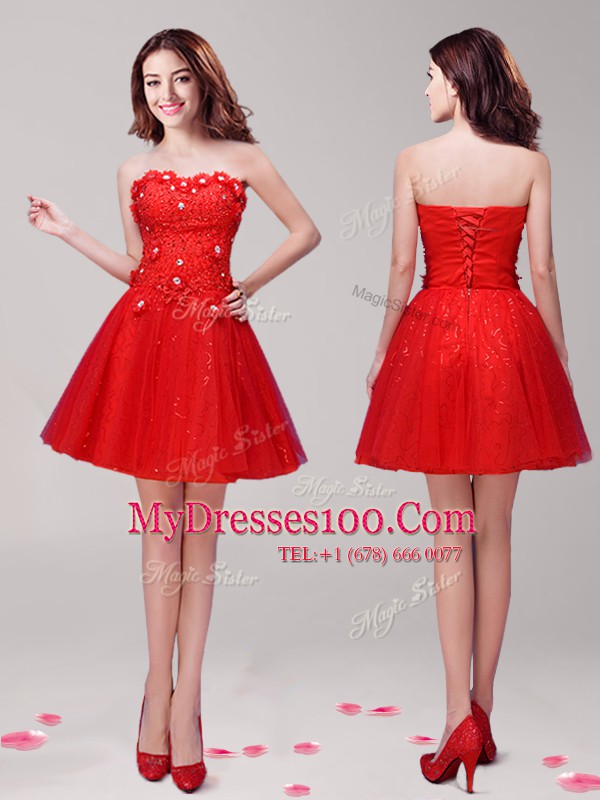 Nice Red Sleeveless Beading and Appliques Mini Length Custom Made