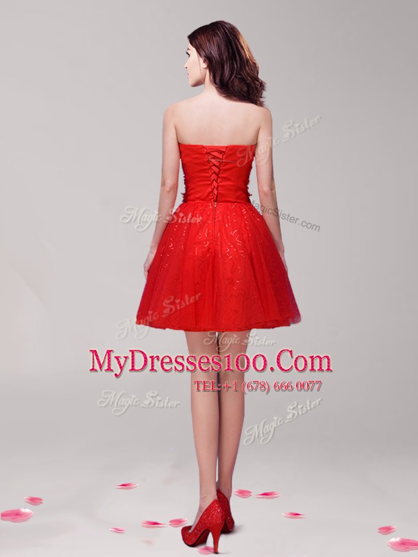 Nice Red Sleeveless Beading and Appliques Mini Length Custom Made
