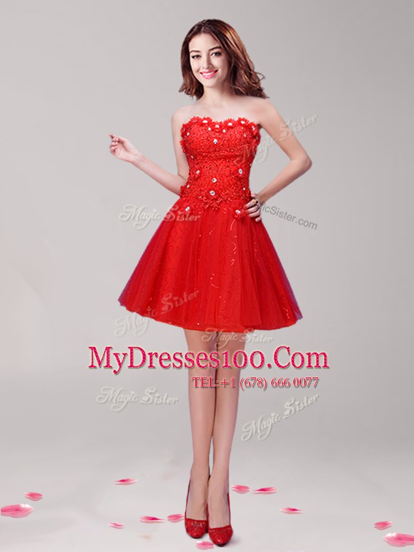 Nice Red Sleeveless Beading and Appliques Mini Length Custom Made