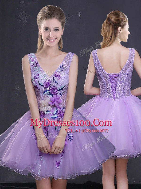 Sleeveless Lace Up Mini Length Lace and Appliques Custom Made