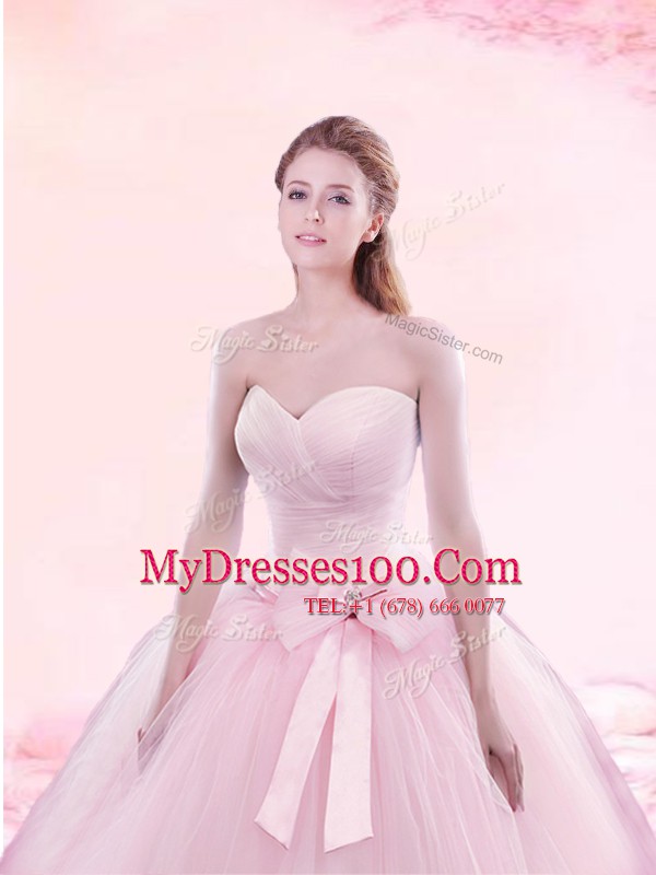 Free and Easy Sleeveless Brush Train Ruching and Bowknot Lace Up 15th Birthday Dress