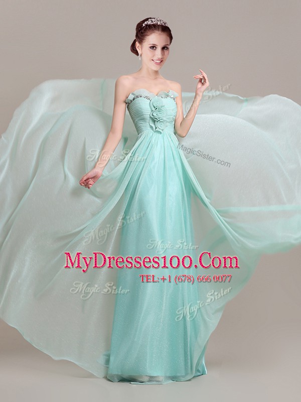 Sleeveless Brush Train Beading and Hand Made Flower Zipper Prom Dresses