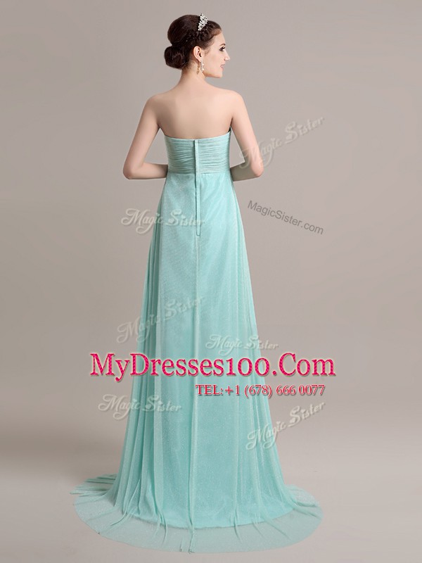 Sleeveless Brush Train Beading and Hand Made Flower Zipper Prom Dresses