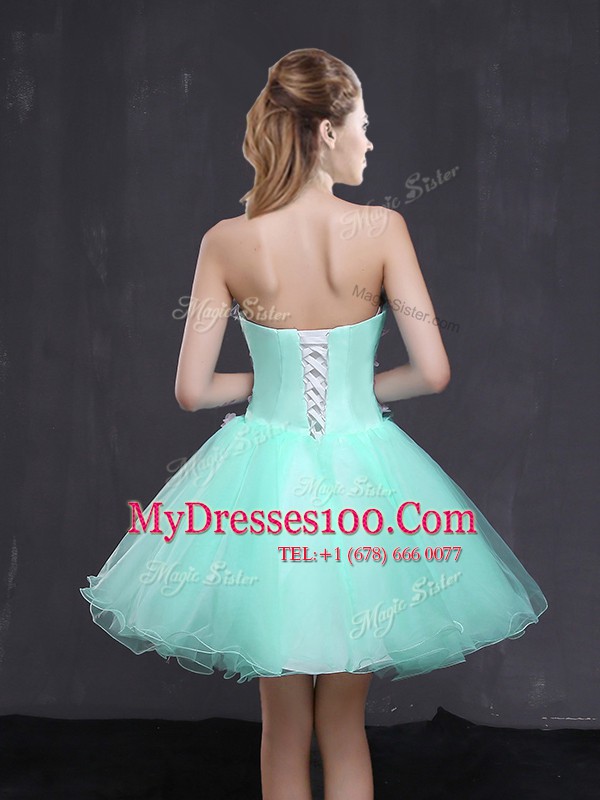 Sleeveless Mini Length Appliques Lace Up with Apple Green